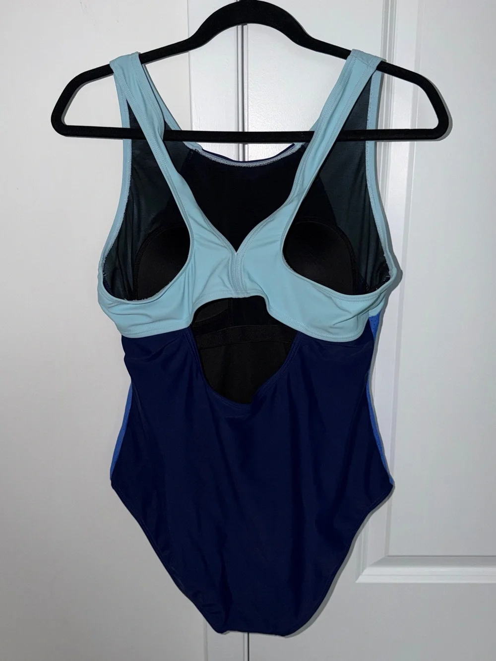 Women’s Athletic One Piece Swimsuit Navy Blue Colorblock Size XL NEW